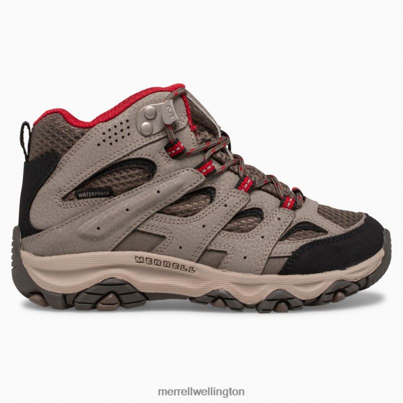 Moab 3 Mid Waterproof Boot (MK265701) Merrell Kids 8VV6P1430 Shoes Boulder/Red - Click Image to Close