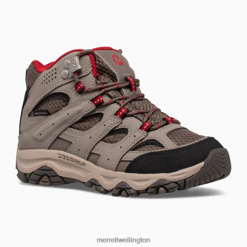 Moab 3 Mid Waterproof Boot (MK265701) Merrell Kids 8VV6P1430 Shoes Boulder/Red