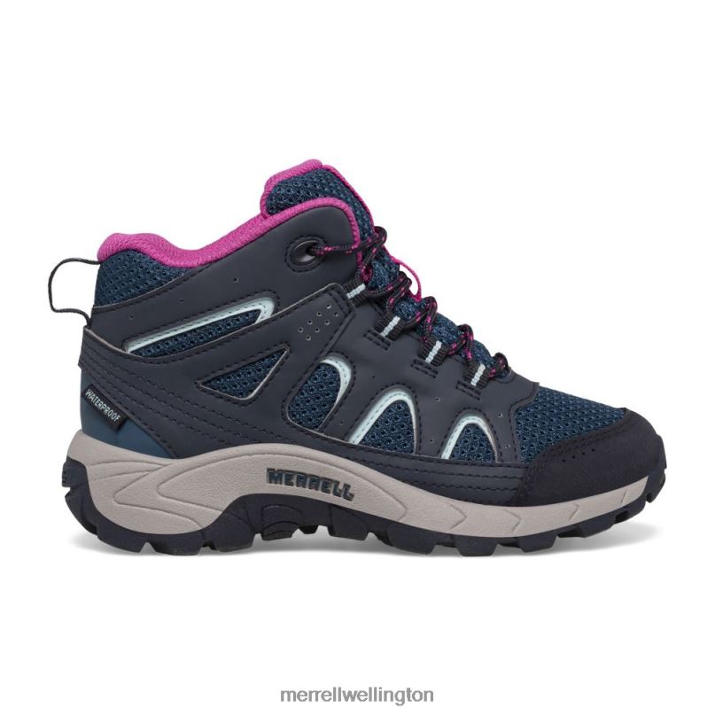 Oakcreek Mid Lace Waterproof Boot (MK166227) Merrell Kids 8VV6P1443 Shoes Navy/Turquoise/Fuchsia - Click Image to Close