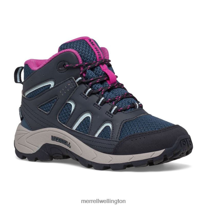 Oakcreek Mid Lace Waterproof Boot (MK166227) Merrell Kids 8VV6P1443 Shoes Navy/Turquoise/Fuchsia