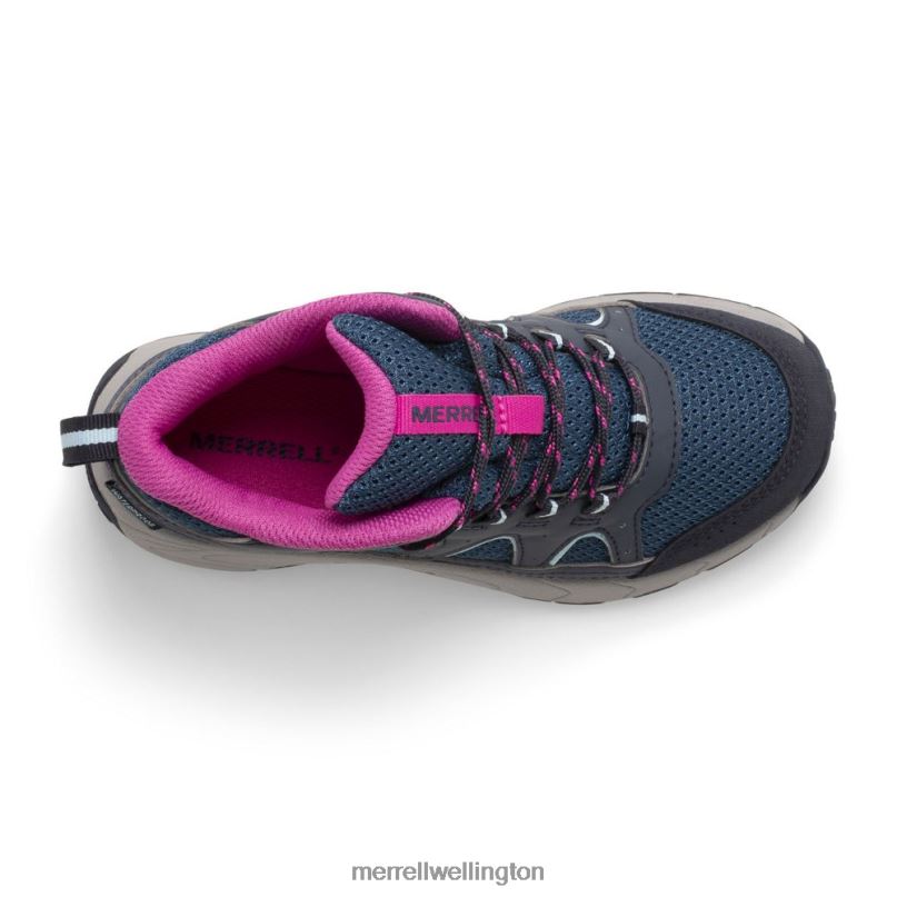 Oakcreek Mid Lace Waterproof Boot (MK166227) Merrell Kids 8VV6P1443 Shoes Navy/Turquoise/Fuchsia