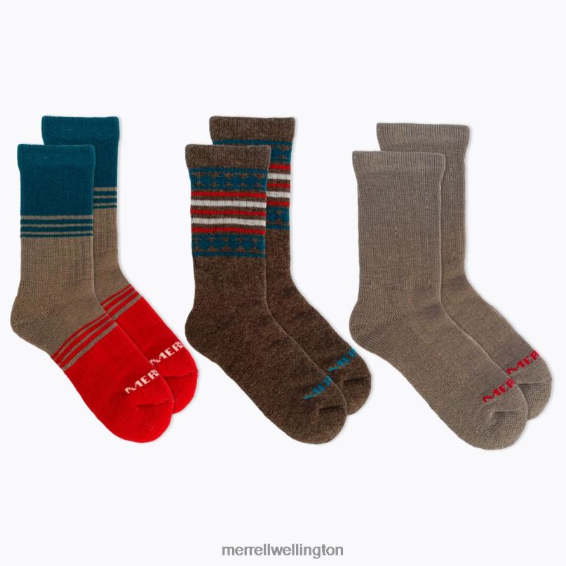 Holiday Thermal Wool Blend Crew 3 Pack Sock (JSF26507-238) Merrell Unisex 8VV6P582 Accessories Brown Assorted