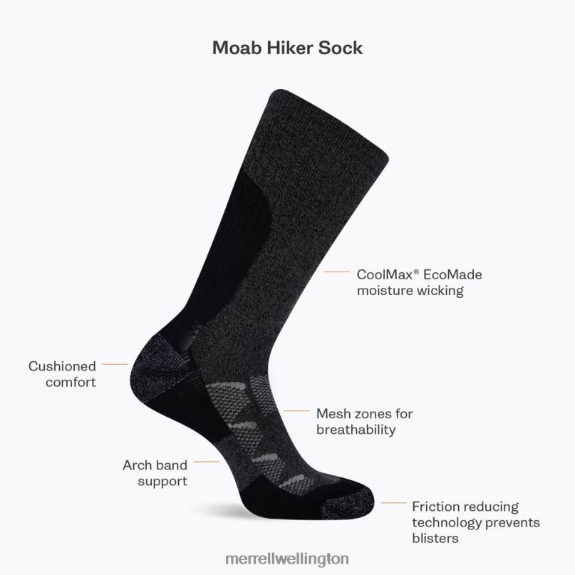 Moab Hiker Crew Tab Sock (JSS26348-011) Merrell Unisex 8VV6P301 Accessories Charcoal