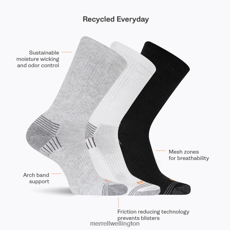 Recycled Crew Sock 3 Pack (JSF26906-001) Merrell Unisex 8VV6P310 Accessories Black Assorted